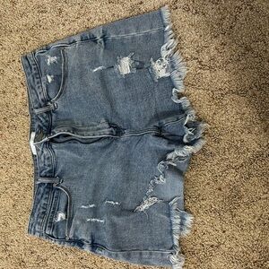 Articles Of Society Blue Frayed Hem Jean Shorts